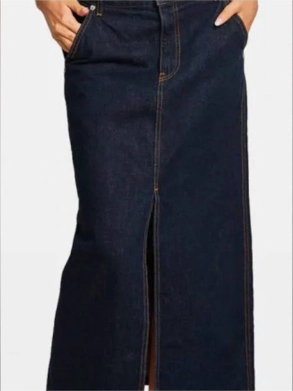 Helmut Lang Navy Denim Maxi Skirt with Front Slit